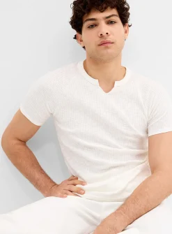 Ribbed jersey slit-neck T-shirt