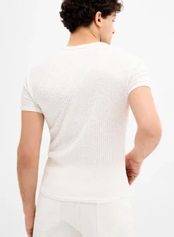 Ribbed jersey slit-neck T-shirt