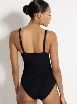 Ribbed laced-neck one-piece