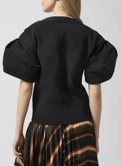 Ribbed puff-sleeve sweater