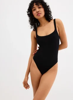 Ribbed thin-strap scoop-neck bodysuit