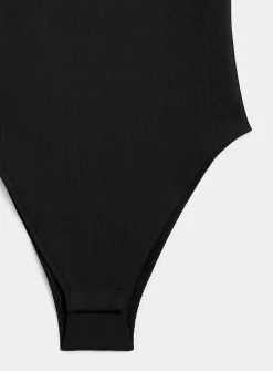 Ribbed thin-strap scoop-neck bodysuit