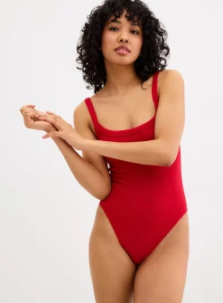 Ribbed thin-strap scoop-neck bodysuit