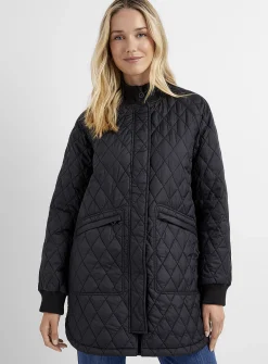 Ribbed-collar quilted diamond puffer jacket
