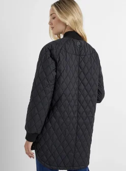 Ribbed-collar quilted diamond puffer jacket