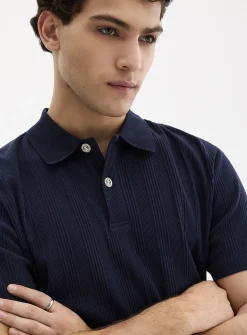 Ribbed-stripe jersey polo
