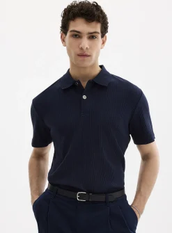 Ribbed-stripe jersey polo