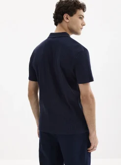 Ribbed-stripe jersey polo