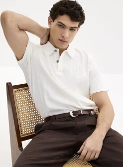 Ribbed-stripe jersey polo