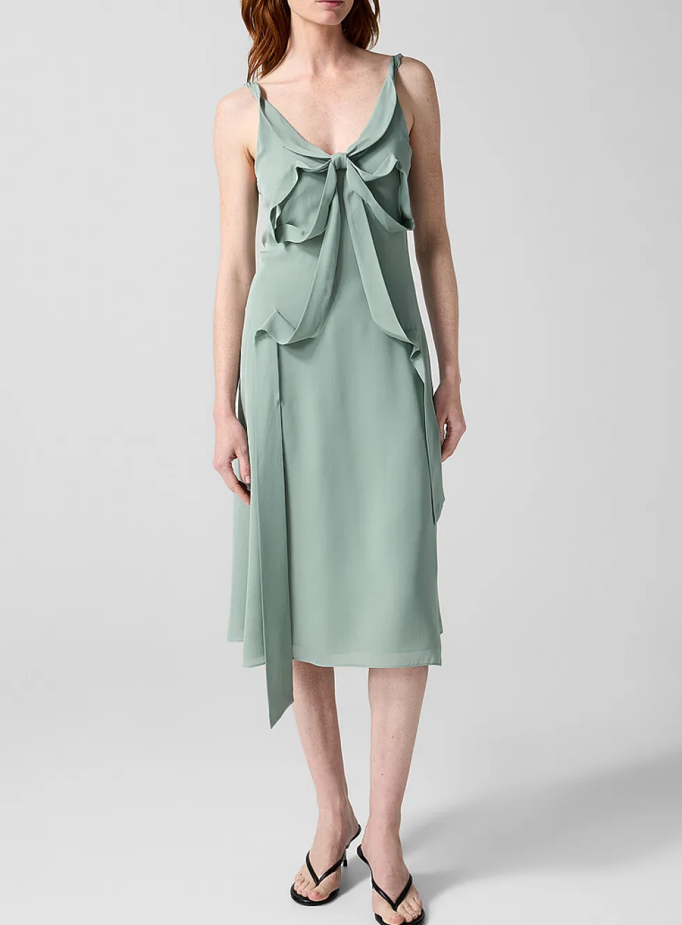 Ribbon silk midi dress