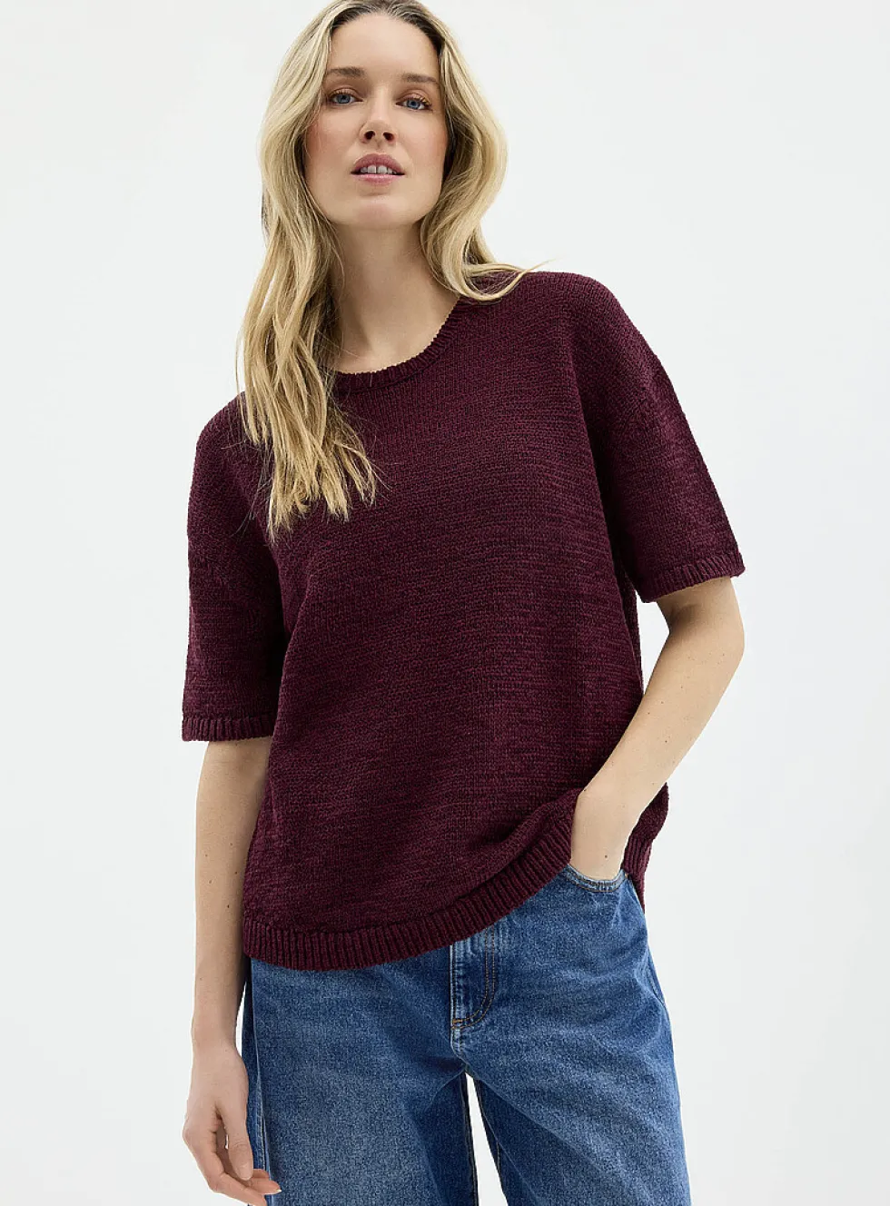 Ribbon-knit loose sweater