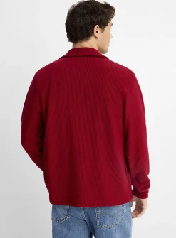 Rib-jersey polo-collar cardigan