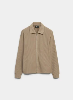 Rib-jersey polo-collar cardigan