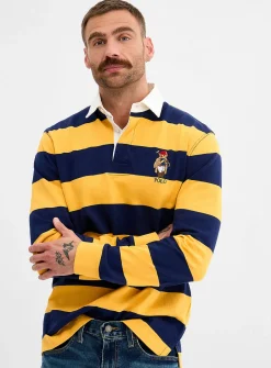 Rider teddy bear striped rugby polo