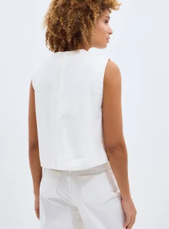 Rina silver buttons white denim vest