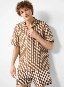 Roberto wave pattern linen camp shirt