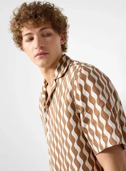 Roberto wave pattern linen camp shirt