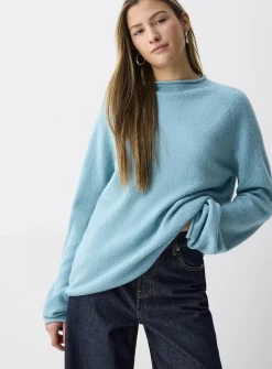 Rolled hem bouclé knit sweater