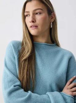 Rolled hem bouclé knit sweater