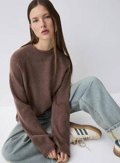 Rolled hem bouclé knit sweater