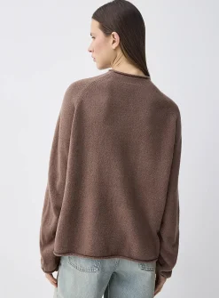 Rolled hem bouclé knit sweater