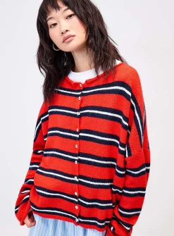 Rolled hem striped cardigan