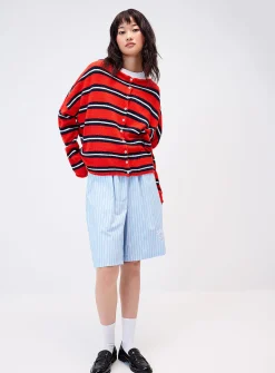 Rolled hem striped cardigan