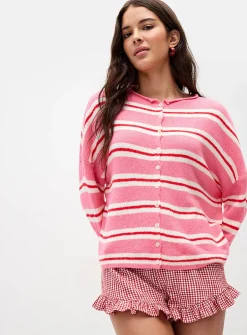 Rolled hem striped cardigan