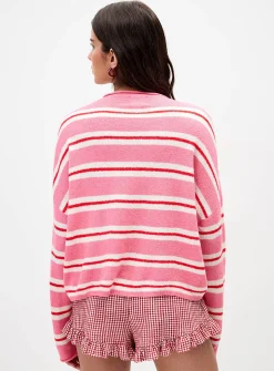 Rolled hem striped cardigan