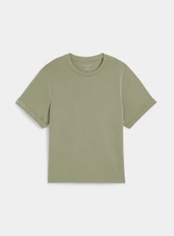 Rolled sleeves peachskin T-shirt