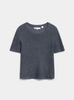 Rolled trim fine-knit sweater