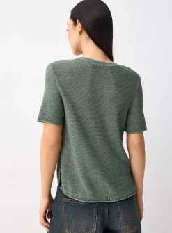 Rolled trim fine-knit sweater