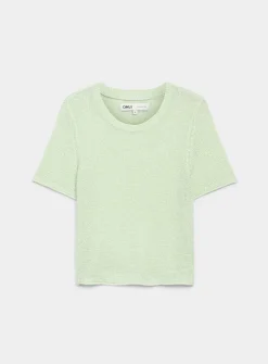 Rolled trim fine-knit sweater