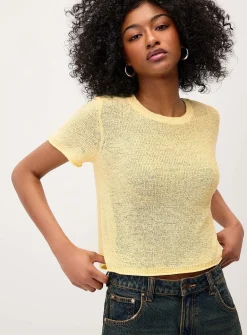 Rolled trim fine-knit sweater
