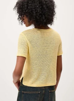Rolled trim fine-knit sweater