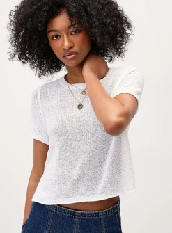 Rolled trim fine-knit sweater