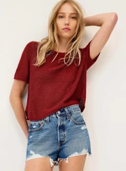 Rolled trim fine-knit sweater