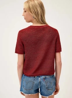 Rolled trim fine-knit sweater