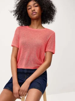 Rolled trim fine-knit sweater