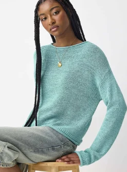 Rolled-trim boat-neck sweater