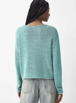 Rolled-trim boat-neck sweater