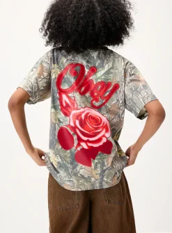 Rose print camo pattern T-shirt