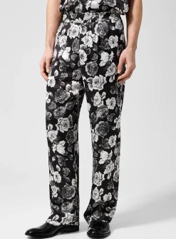 Rose print silk pant
