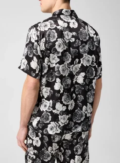 Rose print silky bowling shirt