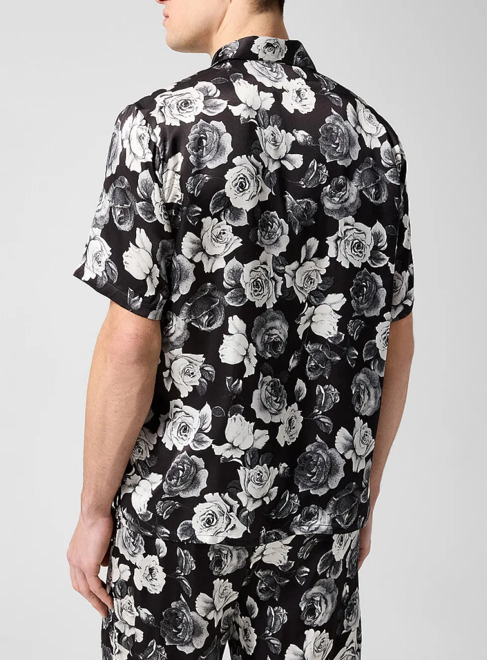 Rose print silky bowling shirt