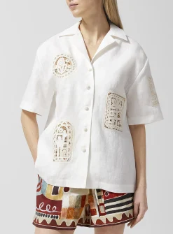 Rosemary openwork embroidery pure linen shirt
