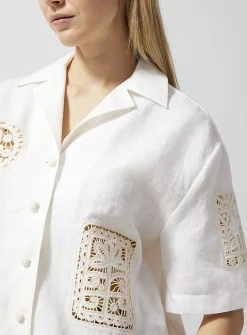 Rosemary openwork embroidery pure linen shirt