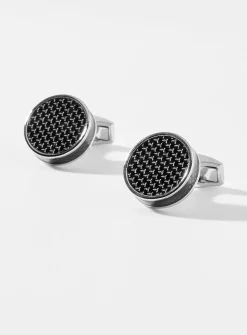 Round carbon cuff links