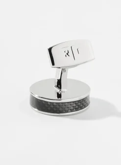 Round carbon cuff links