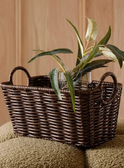 Round handles faux-rattan basket